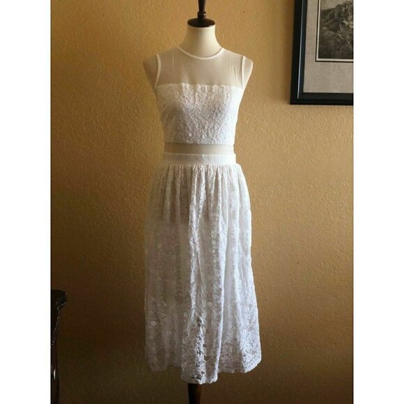 Love..Ady Women's White Mesh Floral Lace Dress M - Picture 6 of 12